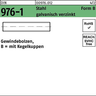 Gewindebolzen DIN 976 Keg elkuppen BM 10x 45 Stahl galv.verz. 100St. 009760120100045