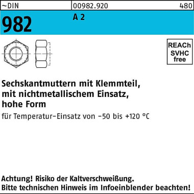 Sechskantmutter DIN 982 K lemmteil M12 A 2 250 Stüc k 009829200120000