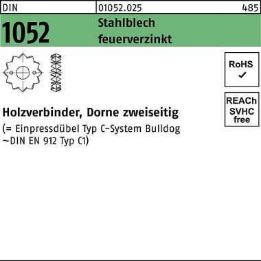 Holzverbinder DIN 1052 zw eiseitig 48 M12-M 16 Stah lblech feuerverz. 200Stüc k 010520250480000