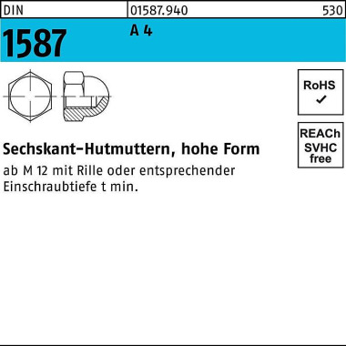 Sechskanthutmutter DIN 15 87 M8 A 4 500 Stück 015879400080000