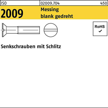 Senkschraube ISO 2009 Sch litz M1,6x 4 Messing blan k gedreht 100 Stück 020097040016004