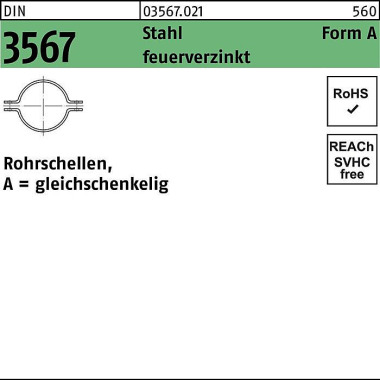 Rohrschelle DIN 3567 glei chschenkelig A 45/NW 40 S tahl feuerverz. 50 Stück 035670210450000