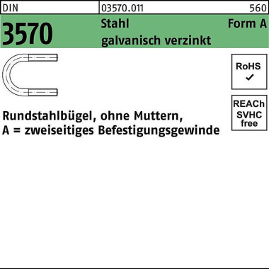 Rundstahlbügel DIN 3570 o .Mutter A 52/NW 40 Stahl galv.verz. 100Stück 035700110520000