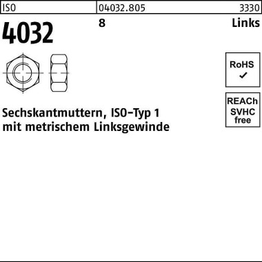 Sechskantmutter ISO 4032 links M24 -LH 8 50 Stück 040328050240000