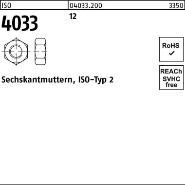 Sechskantmutter ISO 4033 M6 12 100 Stück 040332000060000