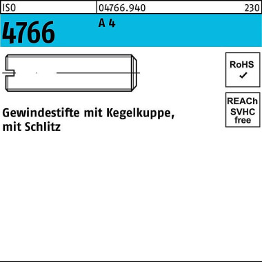 Gewindestift ISO 4766 Keg elkuppe/Schlitz M6x 6 A 4 25 Stück 047669400060006