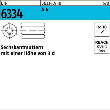 Sechskantmutter DIN 6334 M16 SW24 A 4 10 Stück 063349400160000