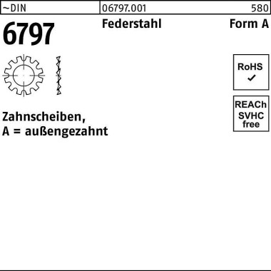 Zahnscheibe DIN 6797 Form A außengezahnt A 25 Feder stahl 100 Stück 067970010250000