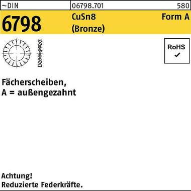 Fächerscheibe DIN 6798 Fo rmA außengezahnt A 5,3 Cu Sn Bronze 100 Stück 067987019053000