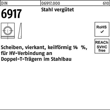 Unterlegscheibe DIN 6917 ÜH vierkant keilförmig 13 Stahl C45 1 Stück 069170000130000