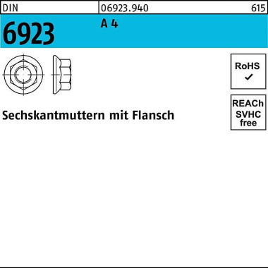 Sechskantmutter DIN 6923 Flansch M6 A 4 1000 Stück 069239400060000