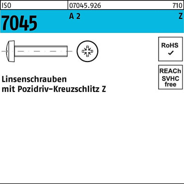 Flachkopfschraube ISO 704 5 PZ M2,5x 4-Z A 2 1000 S tück 070459260025004