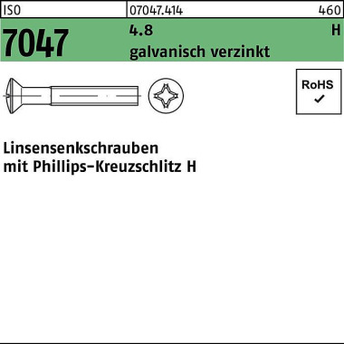 Linsensenkschraube ISO 70 47 PH M5x80-H 4.8 galv.ve rz. 200St. 070474140050080