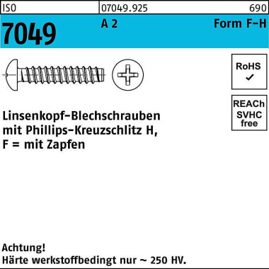 Blechschraube ISO 7049 LI KO Zapfen/PH 3,5x 16 -F-H A 2 1000Stück 070499250035016