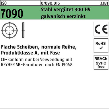 Unterlegscheibe ISO 7090 Fase 24 Stahl verg. 300 H V galv.verz. 50St. 070900160240000