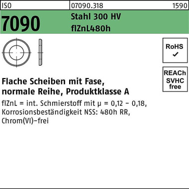 Unterlegscheibe ISO 7090 Fase 22 Stahl 300 HV zink lamellenb. 200 Stück 070903180220000