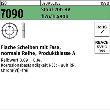 Unterlegscheibe ISO 7090 Fase 20 St. 200 HV zinkbe s Gleitm. flZnnc 480h-L 2 00St. 070903530200000