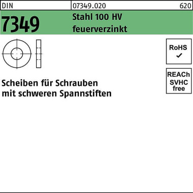 Scheibe DIN 7349 25x50x10 Stahl 100HV feuerverz. 2 5 Stück 073490200250000