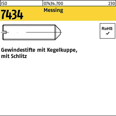 Gewindestift ISO 7434 Keg elkuppe/Schlitz M4x 5 Mes sing 100 Stück 074347000040005