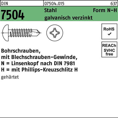 Bohrschraube DIN 7504 LIK O N 4,8x38-H Stahl galv.v erz. 500St. 075040150048038