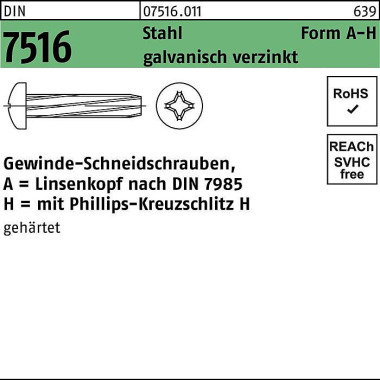 Gewindeschneidschraube DI N 7516 LIKO PH AM 6x50-H Stahl galv.verz. 250St. 075160110060050