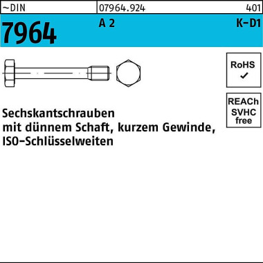 Dünnschaftschraube DIN 79 64 Schaft M10x 35/12,5 A 2 50 Stück 079649240100035