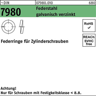 Federring DIN 7980 f.Zyli nderschrauben 6 Federstah l galv.verz. 100Stück 079800109060000