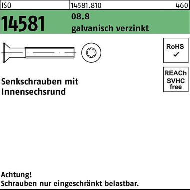 Senkschraube ISO 14581 IS R M6x20 T30 8.8 galv.verz . 500St. 145818100060020