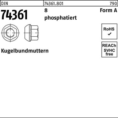 Kugelbundmutter DIN 74361 AM 18x1,5 SW24 8 phospha tiert 100 Stück 743618010180150