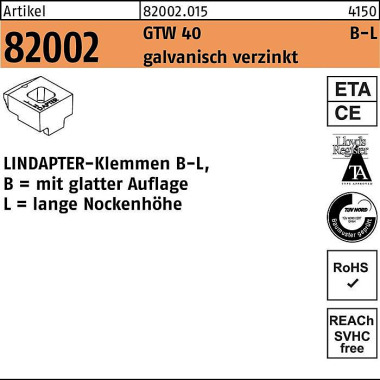 Klemmen R 82002 GTW 40 LM 10/7,0 galv.verz. 1 Stüc k LINDAPTER 820020150100000