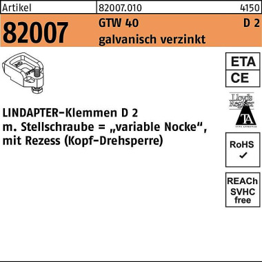 Klemmen R 82007 GTW 40 D2 M10/10 - 20 galv.verz. 1 Stück LINDAPTER 820070100100000