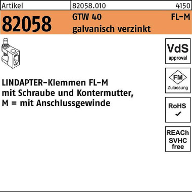 Klemme R 82058 GTW 40 FL 4 M10 galv.verz. 1 Stück LINDAPTER 820580100040010