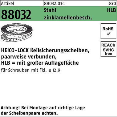 Keilsicherungsscheibe R 8 8032 HLB-12 Stahl zinklam ellenb. breit 100St. HEIC O 880320340120000