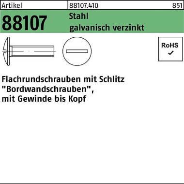 Flachrundschraube R 88107 Schlitz VG M8x45 Stahl 4 .6 galv.verz. 200St. 881074100080045