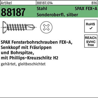 Fensterbohrschraube R 881 87 Seko PH 3,9x32-H Sta s ilber 1000St. SPAX 881870140039032