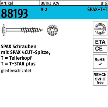 Tellerkopfschraube R 8819 3 Spitze/T-STAR TG 6x 140 /68-T30 A 2 100 Stück SPA X 881939240060140