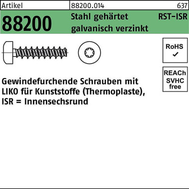 Gewindefurchendeschraube R 88200 Liko ISR 2,5x8-T8 Stahl geh.galv.verz. 100 0St. 882000140025008