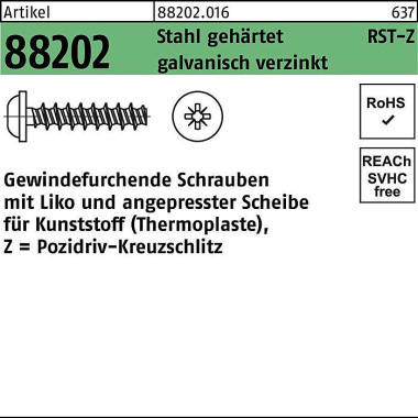 Gewindefurchendeschraube R 88202 Liko PZ 2,5x8-Z S tahl geh.galv.verz. 1000S t. 882020160025008