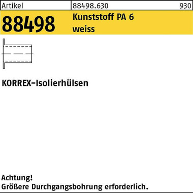 Isolierhülse R 88498 KORR EX M10x 10 Polyamid 6 wei ß 100 Stück DUBO 884986300100010