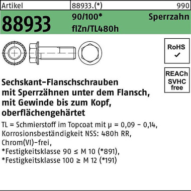 Sechskantflanschschraube R 88933 Sperrz. VG M12x20 90/100 flZnnc 480h-L 100 St. 889331910120020