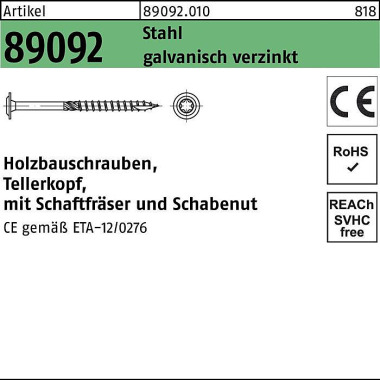 Holzbauschraube R 89092 T ellerkopf ISR 10x280-T40 Stahl galv.verz. 25St. 890920100100280