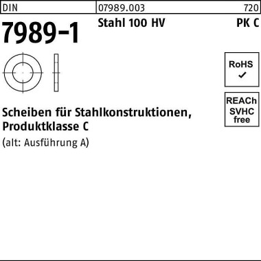 Unterlegscheibe DIN 7989- 1 22/24x 39x8 Stahl 100HV 100 Stück 079890030220000