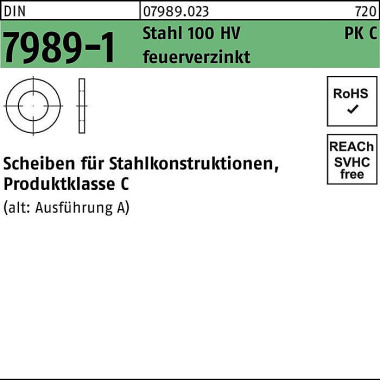 Unterlegscheibe DIN 7989- 1 30/33x 56x8 Stahl 100HV feuerverz. 50 Stück 079890230300000