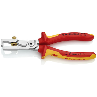 Knipex StriX Abisolierzangen mit Kabelschere 180 mm verchromt isoliert mit Mehrkomponenten-Hüllen, VDE-geprüft 13 66 180