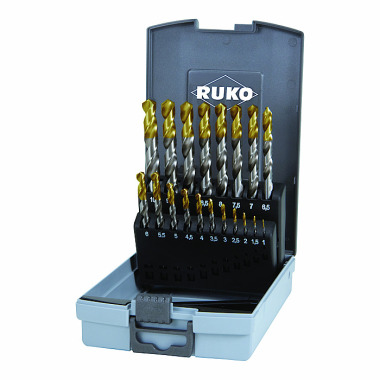 Ruko Spiralbohrersatz DIN 338 TypN D.1-10x0,5mm HSS TiN-Kopfbeschichtet 19-tlg.Ku.-Kass.RUKO 2501214TRO