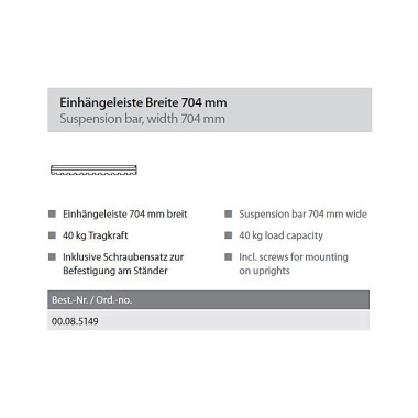 LOKOMA Ständerregal EINHÄNGELEISTE A 704,SCHRAUBENSATZ, 40 KG TK 00.08.5149