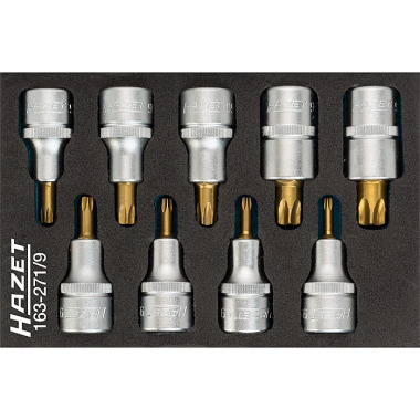 HAZET Schraubendreher-Steckschlüsseleinsatz-Satz TORX® - Vierkant hohl 12,5 mm (1/2 Zoll) - Innen TORX® Profil - Anzahl Werkzeuge: 9 163-271/9