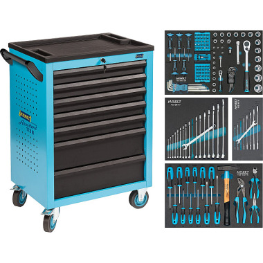 HAZET Werkstattwagen Assistent 178 N-7 mit 147 Werkzeugen - Schubladen flach: 5x 80x527x348 mm - Schubladen hoch: 2x 165x527x348 mm - Anzahl Werkzeuge: 147 178N-7/147