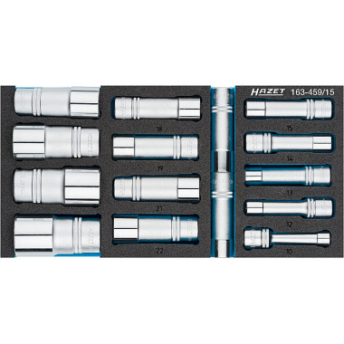 HAZET Steckschlüssel-Satz - Vierkant hohl 12,5 mm (1/2 Zoll) - Außen-Sechskant-Tractionsprofil - Anzahl Werkzeuge: 15 163-459/15