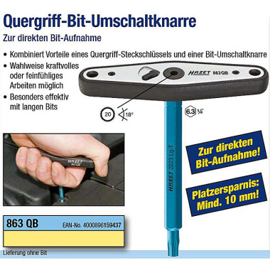 HAZET Quergriff-Bit-Umschalt-knarre-1/4” Bit Aufnahme 863QB